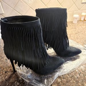 Steve Madden Flapper Fringe Booties Black Size 8